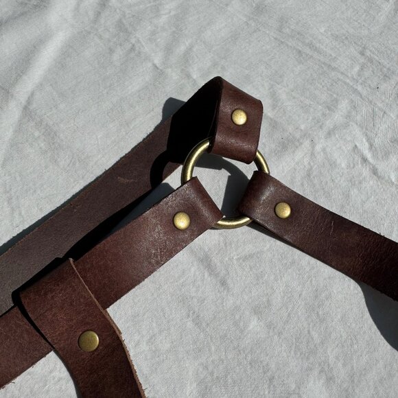 Single Thigh Leg Leather Belt Harness Holster Tarnished Metal - Picture 4 of 9